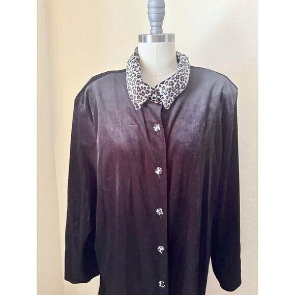 Anthony Mark Hankins Black Blouse 2X Leopard Collar Button Down - Picture 8 of 8